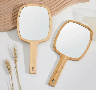Bamboo Mirror Customized Logo Makeup Mirror Vanity Mirror With Handle