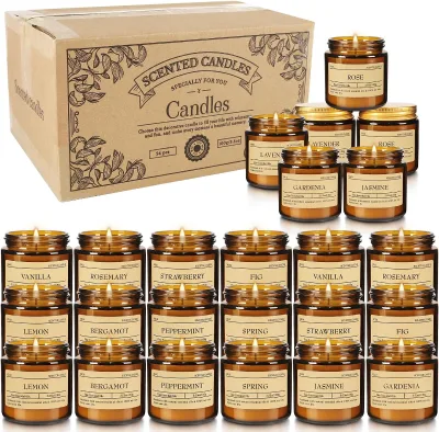 24-Pack 3.05oz Scented Candle Gift Sets - 12 scents Jars Natural Soy Wax for Women, Home Decoration and Elegant Occasions