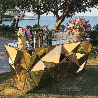 Table Frame Acrylic Led Mobile Bar Counter for Pub Gold Rectangle Stainless Steel Dreamlike High Bar Metal Pedestal