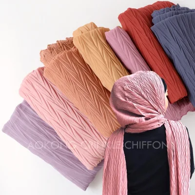New 21 Colors Women Malaysia Scarf Solid Plain Pleated Chiffon Hijabs Shawls Soft Long Muslim Crinkle Chiffon Hijab Scarf