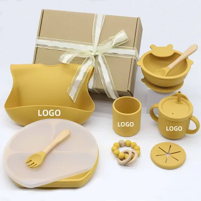 Factory Custom Supplies 0-12 Months Silicone Bib Spoon Bowl Kids Dining Baby Accessories Feeding Tableware Set
