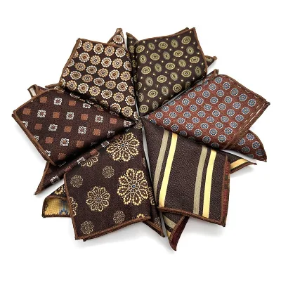 Top Quality Hot Sale Classic Brown Folded Pocket Squares Men Import Handkerchief Suit Pocket square Stuffer for Men