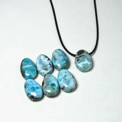 Natural Larimar B Grade Waterdrop Pendant 30mm with 3mm Horizontal Hole Smooth Polished Stone for Necklace Making DIY Jewelry