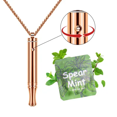 Rose Gold Breathing Necklace Spearmint Aromatherapy Cores Adjustable Airflow Rotatable Vent Quit Smoking Anxiety Relief Pendant