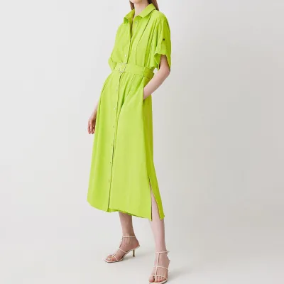 Women's Casual Midi Dress Turn-down Collar Short Sleeve Pleated Silhouette Polyester/Cotton Eco-Friendly Anti-Wrinkle Breathable
