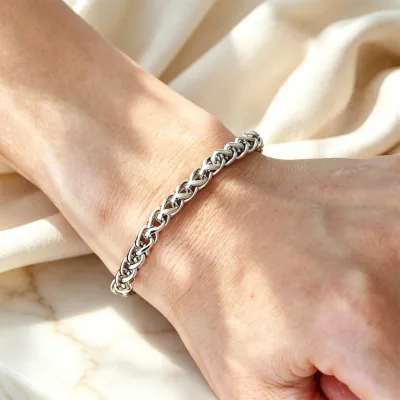 Wholesale Custom Braided Wheat Keel Link Bracelet Stainless Steel Hypoallergenic Foxtail Chain Women Men Jewelry