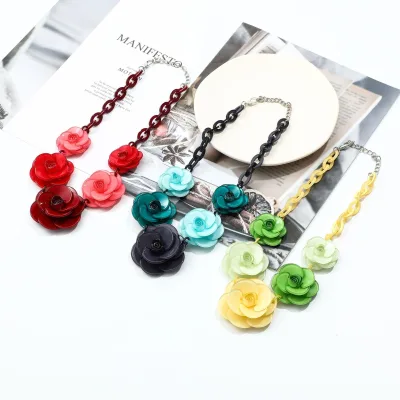 Bohemian Flower Necklace Flower Bib Statement Necklace Chunky Flower Statement Necklace for women girls gift