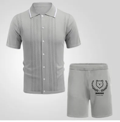 New High Quality Custom Print Polo Set for Men 2 Piece Buttons Knitted Polo Shirts Shorts 2 Piece Set Solid Color Suits Set