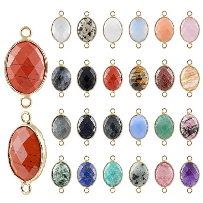 Wholesales Natural Red jasper Face Duplex Gold-plated Connectors Oval Double Pendants for DIY Necklaces Bracelets Earrings