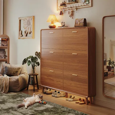 Solid Wood Ultra-Thin Modern Minimalist Shoe Cabinet Compact Sideboard Home Entryway Flip-Top Storage Unit Wall-Mounted