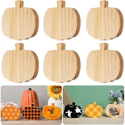 Unfinished Wooden Pumpkin Cutout Table Sign, Thanksgiving Tabletop Decoration for DIY Crafts