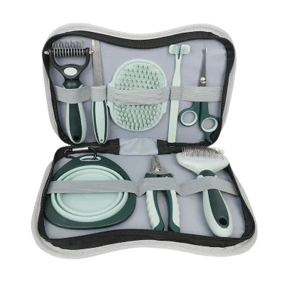 Custom Logo Luxury Stainless Steel 8-in-1 Pet Grooming Kit for Dogs Cats Combs Nail Scissors Brushes Eco-Friendly Hair Removal