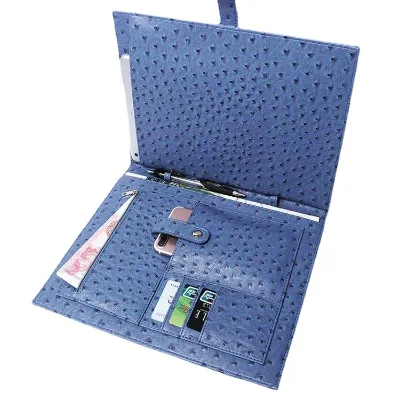 Ostrich Crocodile Business Company Custom Embossed logo A4 Leather Notebook Portfolio Folder Luxury PRO Universal Tablet Case