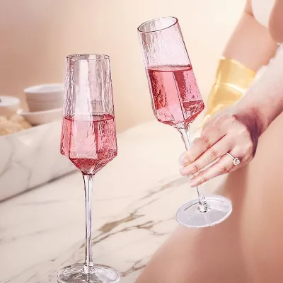 Geometric Diamond Tall Wine Glass Gold Rimmed champagne Glass Suitable for Family Gatherings