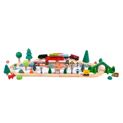 2024 Wooden Toys Train Track Set Railway Arm Wooden Train Railway Station Train Set for Kids