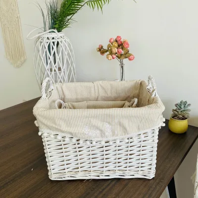 Eco-Friendly Multipurpose Handwoven Wicker Storage Baskets Rectangle-Shaped Fruit Baskets for Home/Office Wicker Packaged