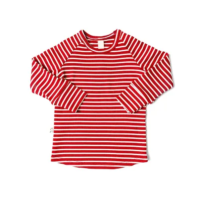 Jisen 0-14 Years Children Kids Long Sleeves Cotton Tee Customized Logo Peppermint Inverse Stripe Rib Knit Long Sleeve Tee