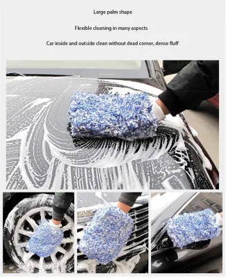 Cheap Weighted 90g  Water Absorbent Colored  Double-Sided Long-Pile  Car-Mounted Easy-To-Wash Car Wash Gloves
