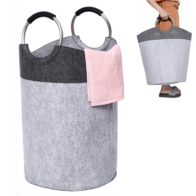 Large Foldable Felt Cloth Laundry Basket Hamper with Two Ringed Handles