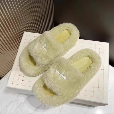 Wholesale Fashion Artificial Plush Fur Trend Women's Shoes Rubber Sole Printed Pattern Toe Outdoor Indoor Spring Autumn Winter