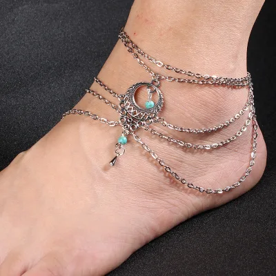 Bohemian Style Punk Retro Style Multi-layer Tassel Turquoise Anklet Ankle Jewelry