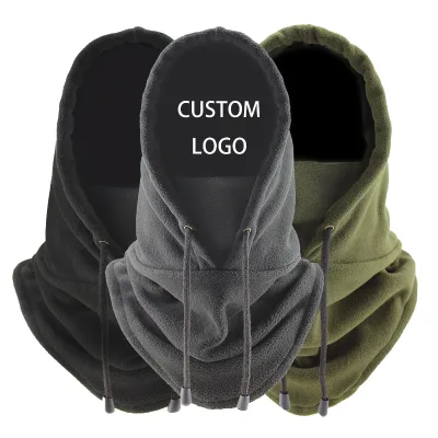 Streetwear Balaclava Hoodie logo Custom Printed Balaclava Fleece Hoodie Face Mask Cold Weather Windproof  Heavyweight Head Hood