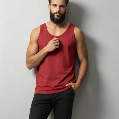Men Solid U Neck Cotton Tank Top Soft Lightweight Wide Strap Sleeveless Basic Layering Undershirt Tank