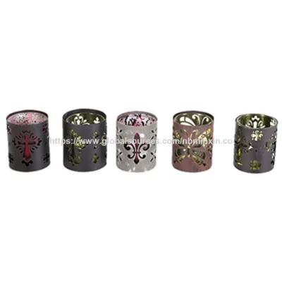 Antique votive metal candle holders with glass cup