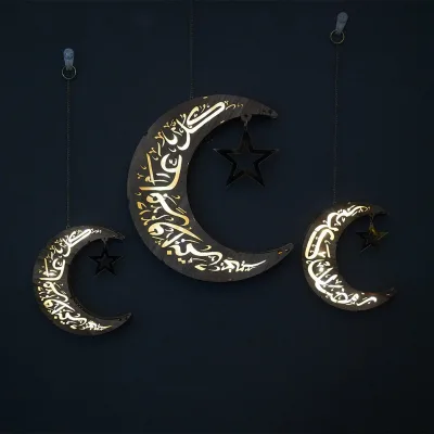 New Wooden Moon Lamp Decoration for EID Ramadan Home Laser Cutting Decorative Arts and Crafts Pendant