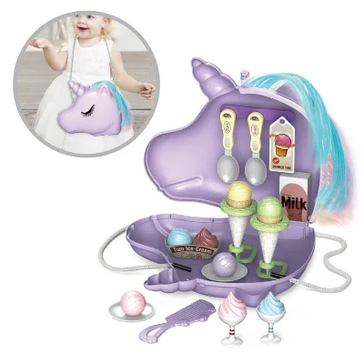 Hot Selling Pretend Play 30pcs Plastic Toy unicorn Horse Bag Simulation Pretend Play Ice Cream Toy