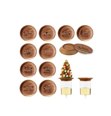 High Quality Portable Premium Acacia Non-toxic Mini Wooden Wine Glass Topper Appetizer Plates