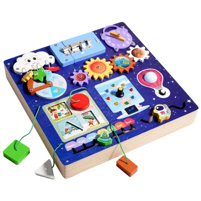 High Quality Toddler Wooden Sensory Activity Board Montessori Educational Toy Space Weather Cognitive Busy Board Gifts for Kids