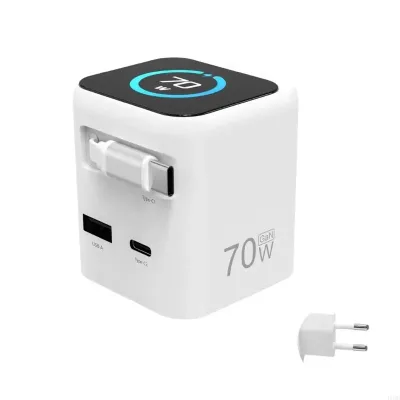 70W GaN Fast Charger 3 in 1 PD3.0 QC4.0 PPS Digital Fast Charging with Type-C Retractable Cable Charging Head Set