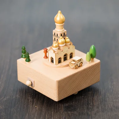 Square-base Music Box Wooden Handicraft Music Box Christmas Gift Music Box