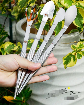 Multipurpose Tool Set - Stainless Steel Tweezers With Straight/Curved Tips for Soil Loosening, Weeding and Pruning