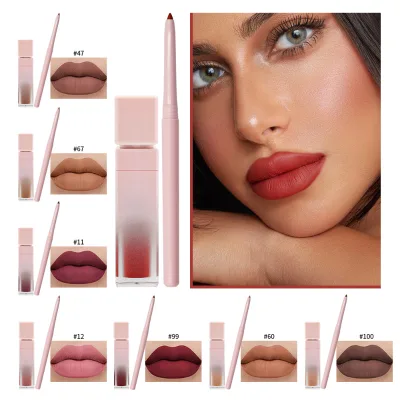 Custom Logo Vegan Waterproof Long-Lasting Luxury Matte Liquid Lip Gloss & Lip Liner Set