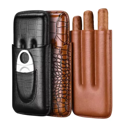 Portable Leather Cigar Case With Cutter 3 Tube Holder Humidor Travel s for Smoking Accessories Tool