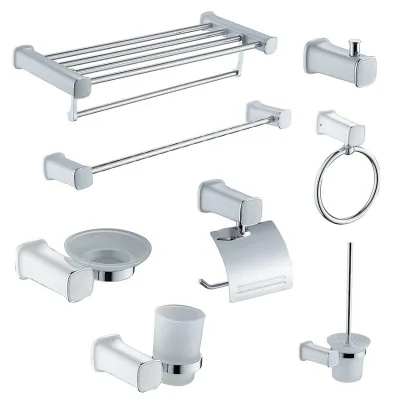 Modern Chrome Metal Eco-Friendly Bathroom Hardware Wall-Mounted Toilet Paper Holder Towel Bar Shelf Brush Holders Hooks Soap