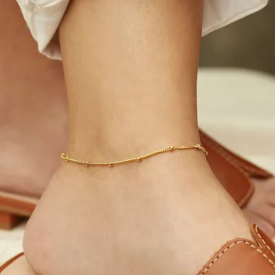 18K Gold Fine Classic Round Bead Chain Stainless Steel Anklet Ladies Fashion Simple Anklet