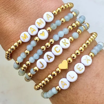 Personalized Gold Bead Natural Stone Crystal Bracelets Bohemian Trendy Geometric Mother's Day Gift Jewelry Layered Bangles
