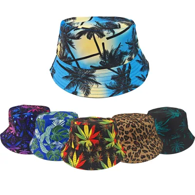 Printed Double-Sided Wearable Unisex Four Seasons Outdoor Travel All-Match Sun Protection Warmth Shade Polyester Bucket Hat