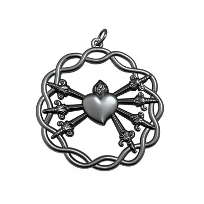 Shubo Custom 3D Metal Religious Medal Seven Sorrows Mary Heart Swords Pendant Antique Finish Zinc Alloy Souvenir