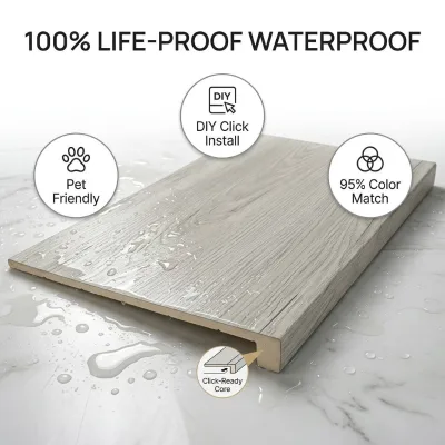 Waterproof 12.4" SPC Full Stair Tread Eco-Friendly 5-Year Warranty Seamless One-Piece Step for Luxury Home Remodeling Staircase