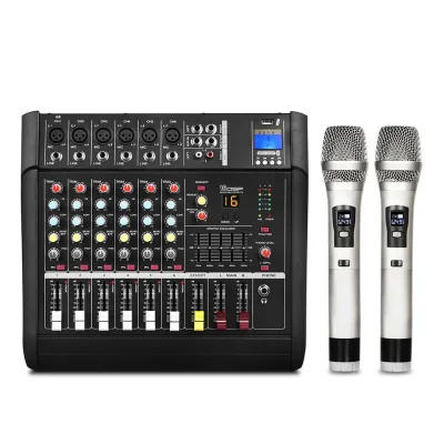 GM6X-2 Professional 16 DSP 450W*2 Powered Audio Mixer 6 Channel With 2 Wireless Mic Wireless Connection
