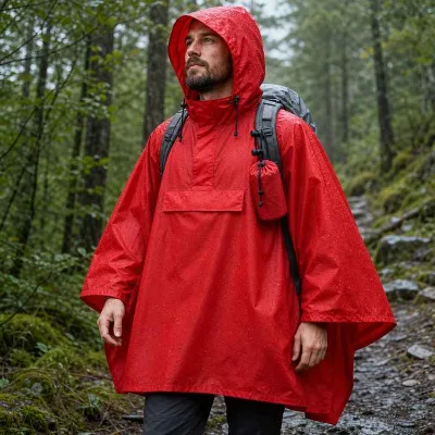 Portable Outdoor Rain Poncho Waterproof Hooded Packable Stuff Sack Cord Locks OEM
