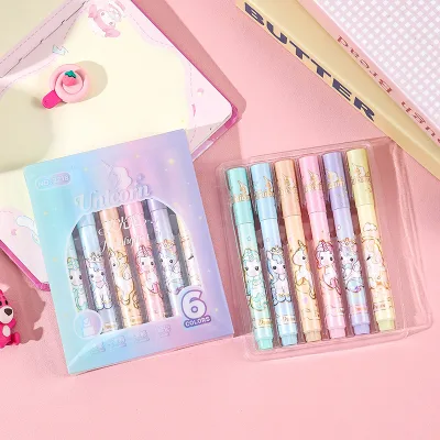 Cartoon Angled Head Eye-protecting Student Cute Wholesale 6-color Unicorn Pen Creative Lamination Printed Highlighter