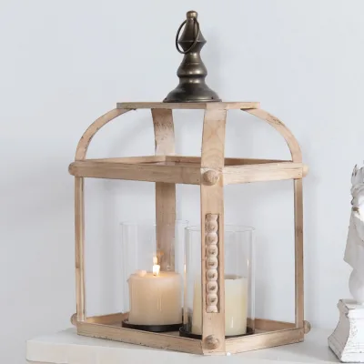 Custom Rustic Lamp Shades Birdcage Bed Side Candle Holder Indoor Decorative Vintage Wood Night Bedside Lighting Lantern