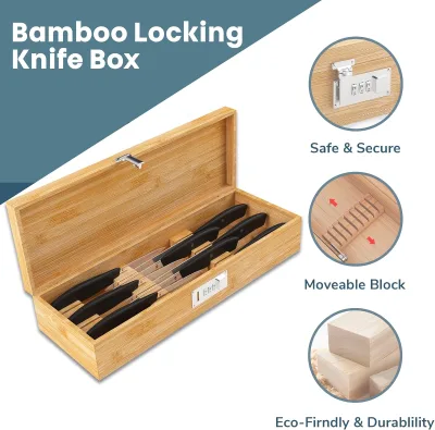 Bamboo Storage Knife Block with Lid Utensil Holder Knife Box Kitchen Box for Cutlery Organization Kitchen Utensil Organizer