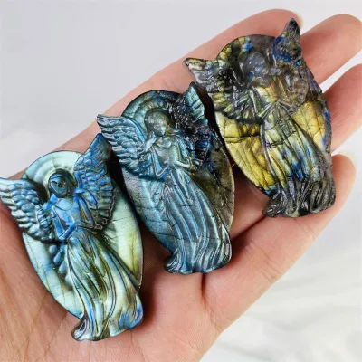 Wholesale Natural Healing Labradorite Crystal Angel Figurines Carvings Reiki Quartz Carved Crystal Goddess for Gifts