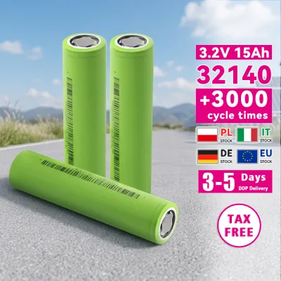 32140 3.2V 15Ah LiFePO4 Battery Cylindrical LFP Cell 3000 Cycles Solid State Battery for Electric Scooter E-Bike Solar System